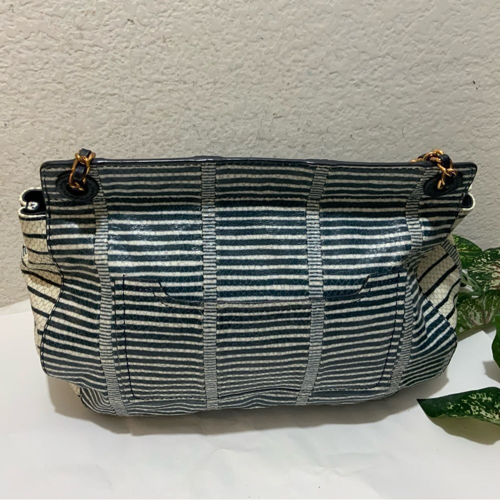 TORY BURCH MARION PATCHWORK SADDLEBAG Blue white liknew - Picture 4 of 16
